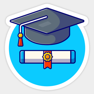 Graduation Hat And Bachelor Certificates Cartoon Vector Icon Illustration Sticker